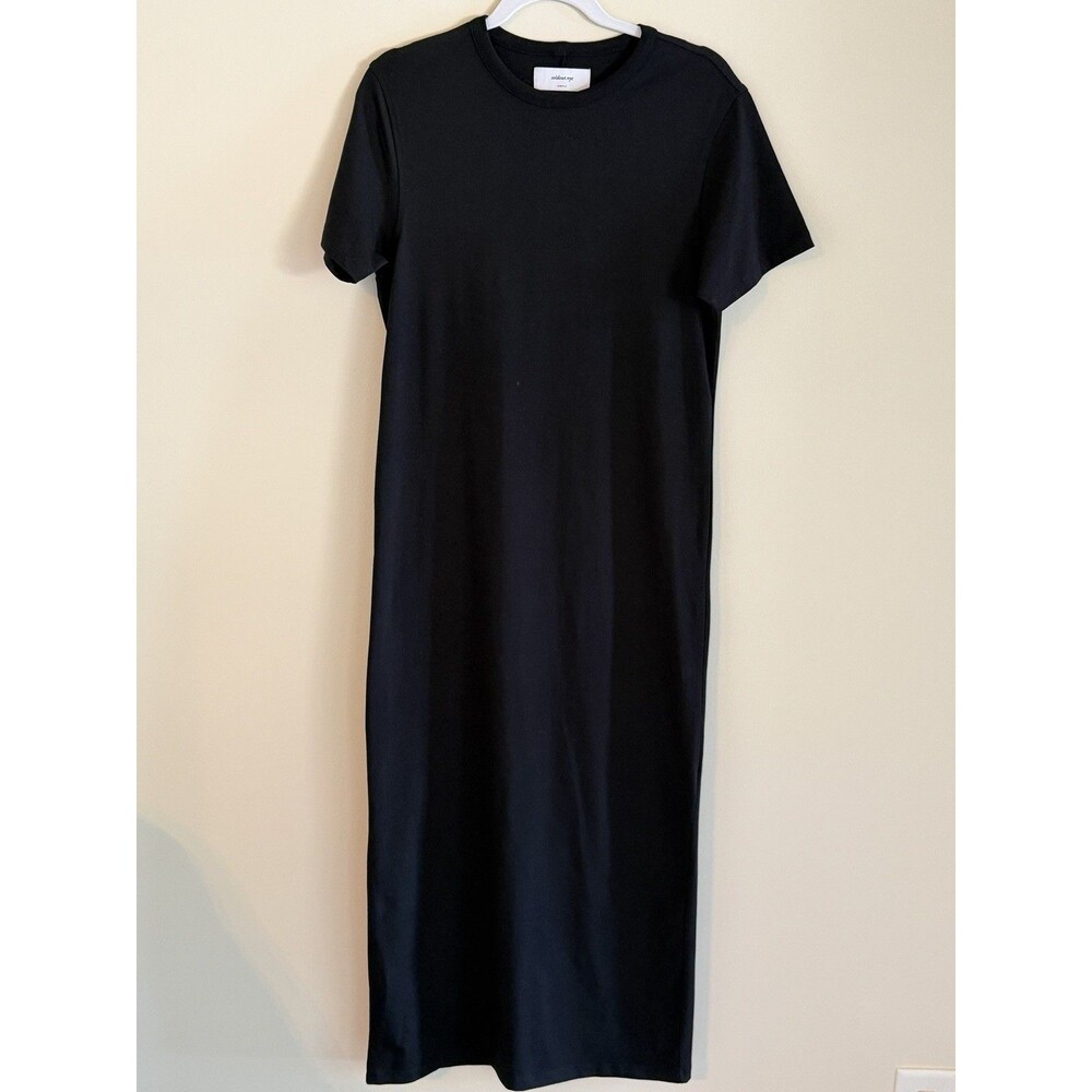 Soldout NYC Maxi Dress Womens S Black Stretch Cotton Short Sleeve Column Slit